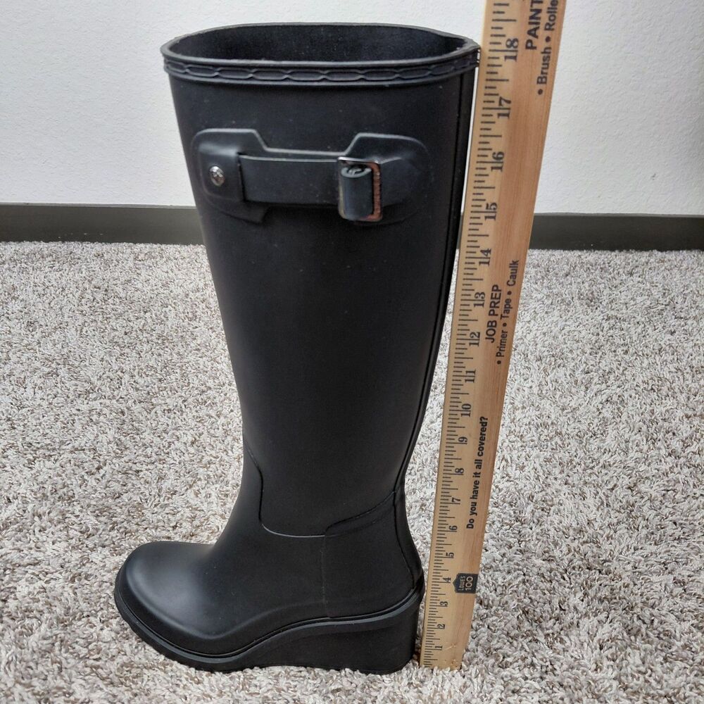 Hunter Original Refined Mid Wedge Tall Boots Womens 8 Black Rain Ourdoor - Picture 8 of 9